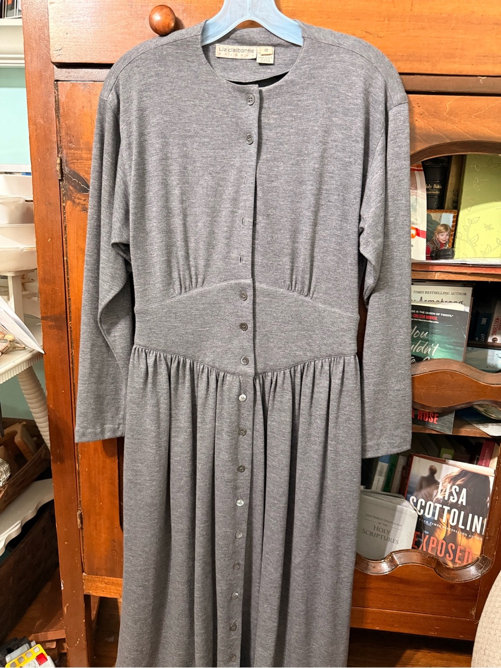 Liz Claiborne VTG 1980s Gray Midi Dress Wide Waistband NWT Secretary Core Sz 10
